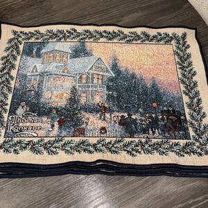 Thomas Kinkade Set Of (4) Placemats 18" X 12" Happy Holidays